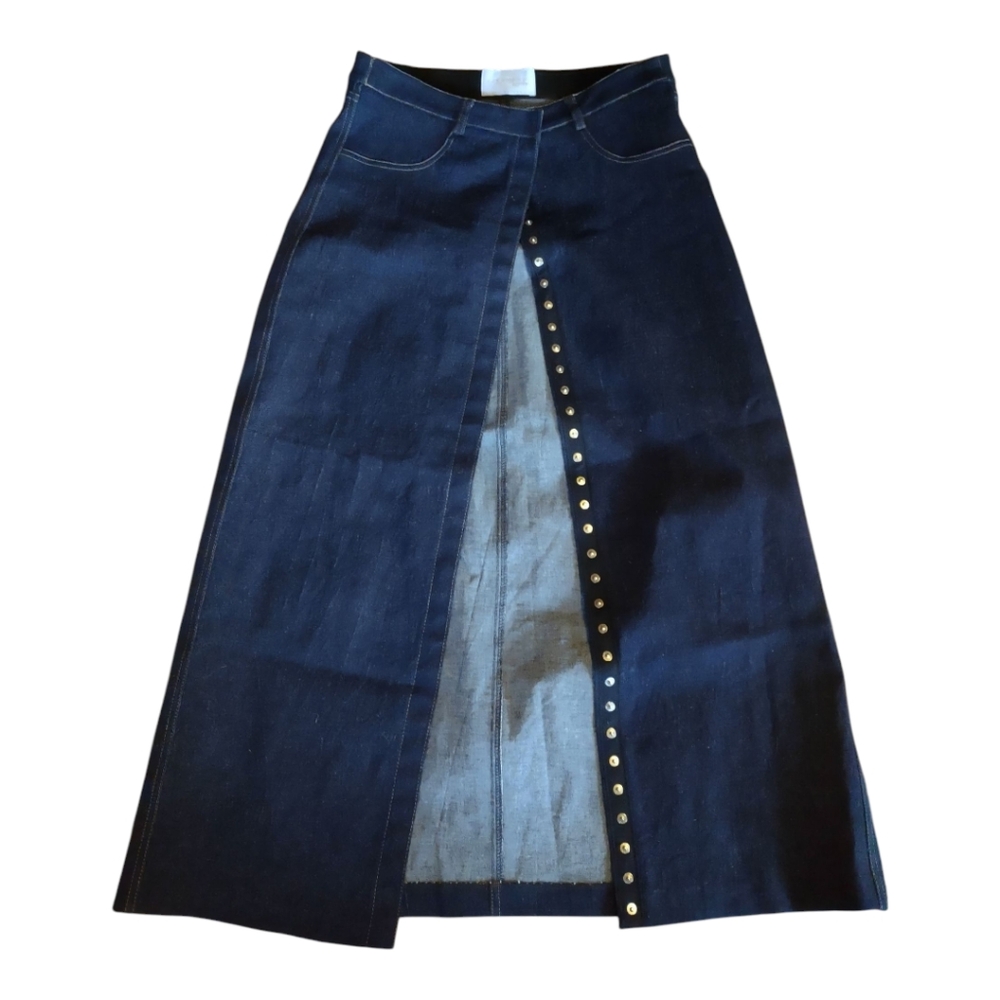 Equestrian Designs Maxi Column Denim Skirt with Snap Button Detail, Medium